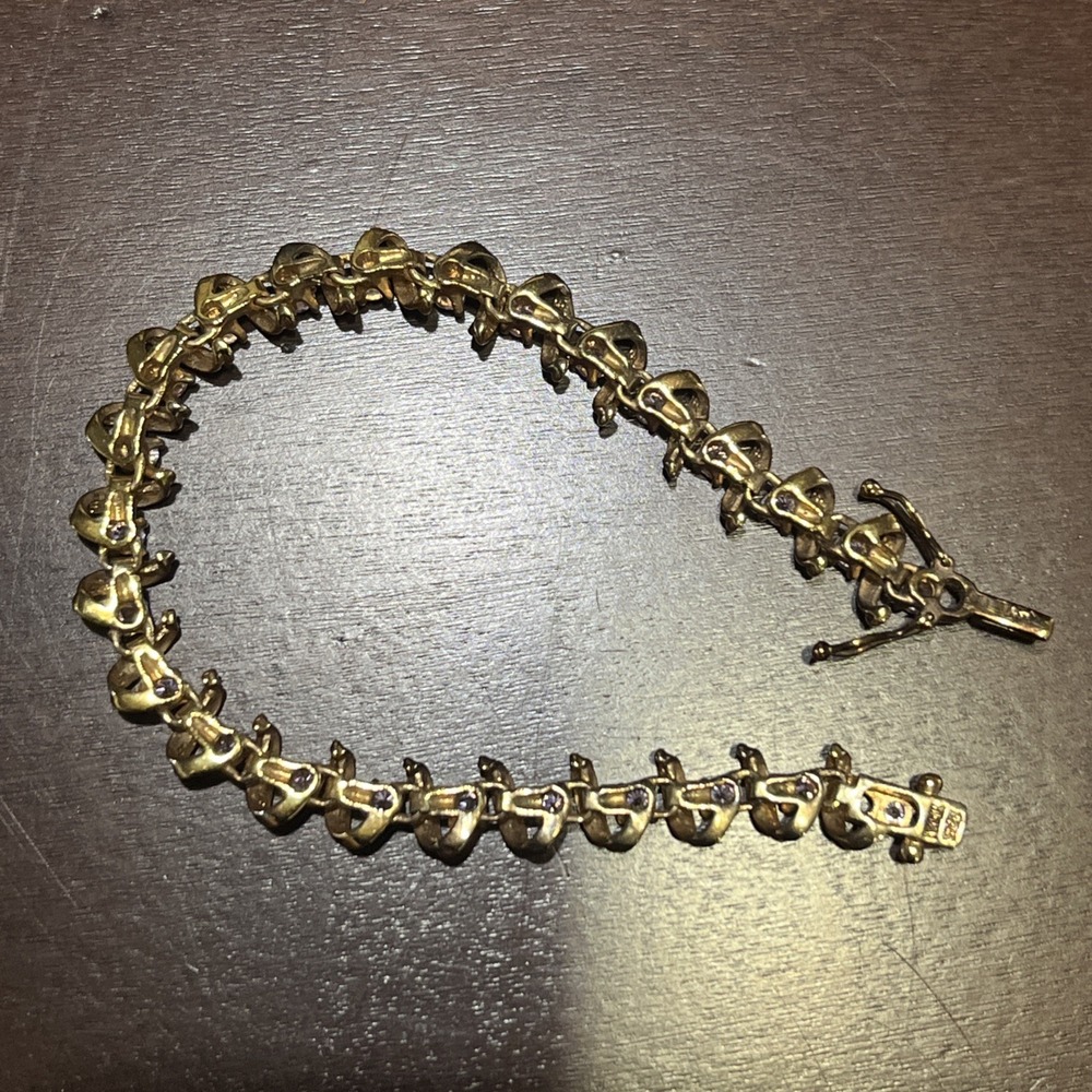 Gold Plated Sterling Silver PINK CZ Tennis Bracelet 7.5" —Sparkling‎ 925 - Picture 6 of 7